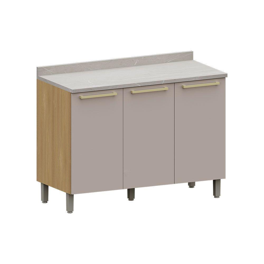 Balcão Cozinha P/ Pia 120cm 3 Pts C/ Tampo Elegance Luciane Freijó/cinammon/quartzo Bege - 1