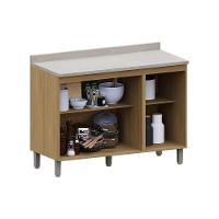 Balcão Cozinha P/ Pia 120cm 3 Pts C/ Tampo Elegance Luciane Freijó/cinammon/quartzo Bege - 2