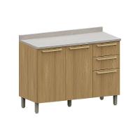 Balcão De Cozinha Pia 120cm 2 Pts E 3 Gav C/ Tampo Elegance Freijó/freijó Br/quartzo Bege - 1