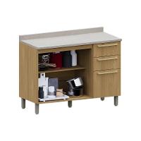 Balcão De Cozinha Pia 120cm 2 Pts E 3 Gav C/ Tampo Elegance Freijó/freijó Br/quartzo Bege - 2