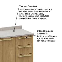Balcão De Cozinha Pia 120cm 2 Pts E 3 Gav C/ Tampo Elegance Freijó/freijó Br/quartzo Bege - 6