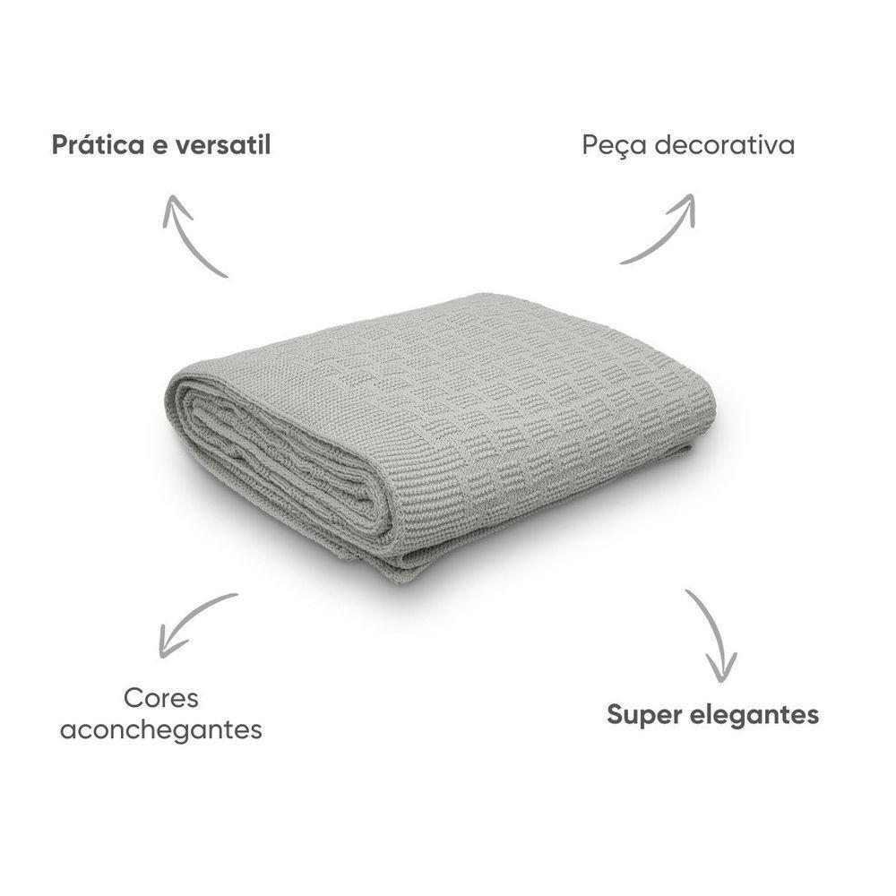 Manta Decorativa Para Sofá Tricot Golden 1,60m X 2,20m 100% Algodão Prata - 3
