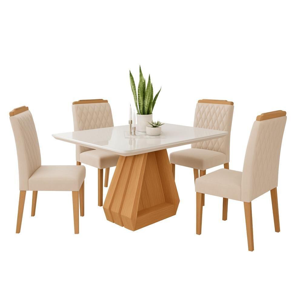 Sala De Jantar Agata 1,30 Com 4 Cadeiras Paola Nature/off White/nude Cimol Móveis - 1