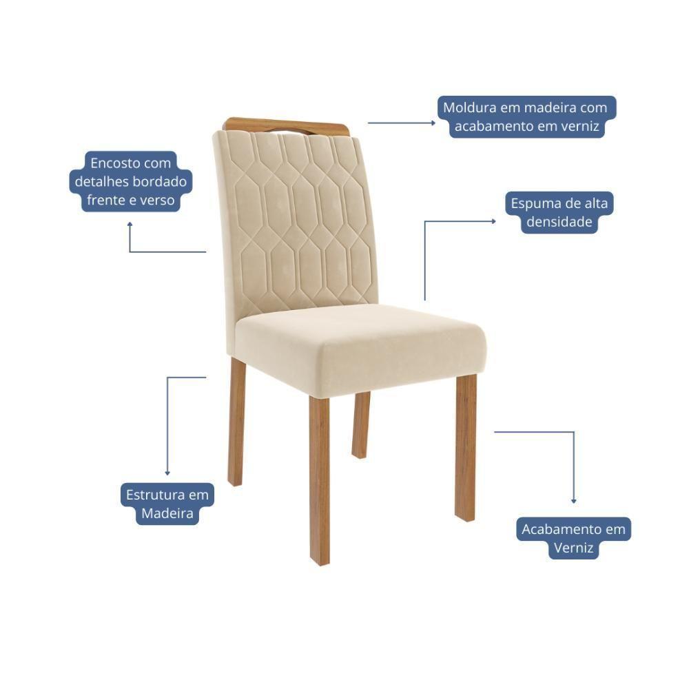 Sala De Jantar Agata 1,30 Com 4 Cadeiras Paola Nature/off White/nude Cimol Móveis - 7