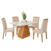 Sala De Jantar Agata 1,30 Com 4 Cadeiras Paola Nature/off White/nude Cimol Móveis - 1