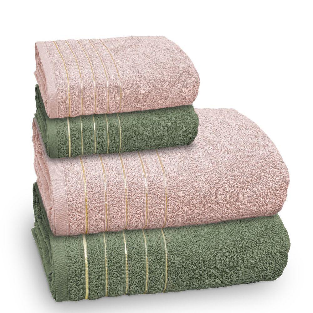 Jogo De Toalha Banhão Golden 4 Peças Gramatura 500 Verde Bandeira/rosa Gloss - 1