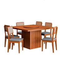 Kit Mesa De Jantar Santiago 136 Prato Giratorio E 6 Cadeiras Cinamomo grafite Boucle - 1