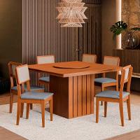 Kit Mesa De Jantar Santiago 136 Prato Giratorio E 6 Cadeiras Cinamomo grafite Boucle - 2