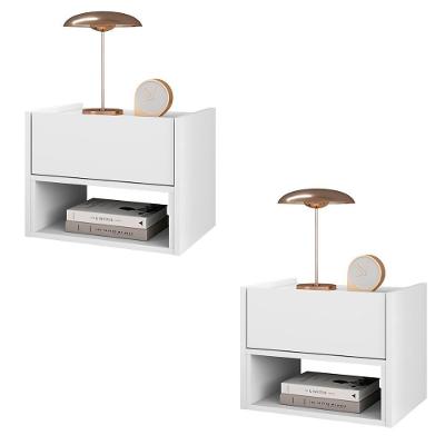 Conjunto De Mesa Cabeceira Quarto Florença Suspensa 1 Gaveta Branco