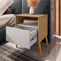 Kit 2 Mesa De Cabeceira Cancun 1 Gaveta Pés Madeira Maciça Cinamomo/off White - 3