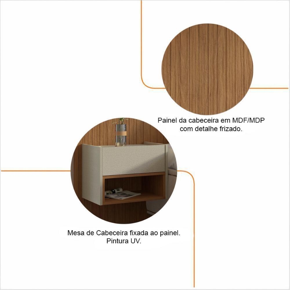 Cabeceira Florença Casal E Queen Com 2 Mesas De Cabeceira Cedro/off White Cedro/off White - 5