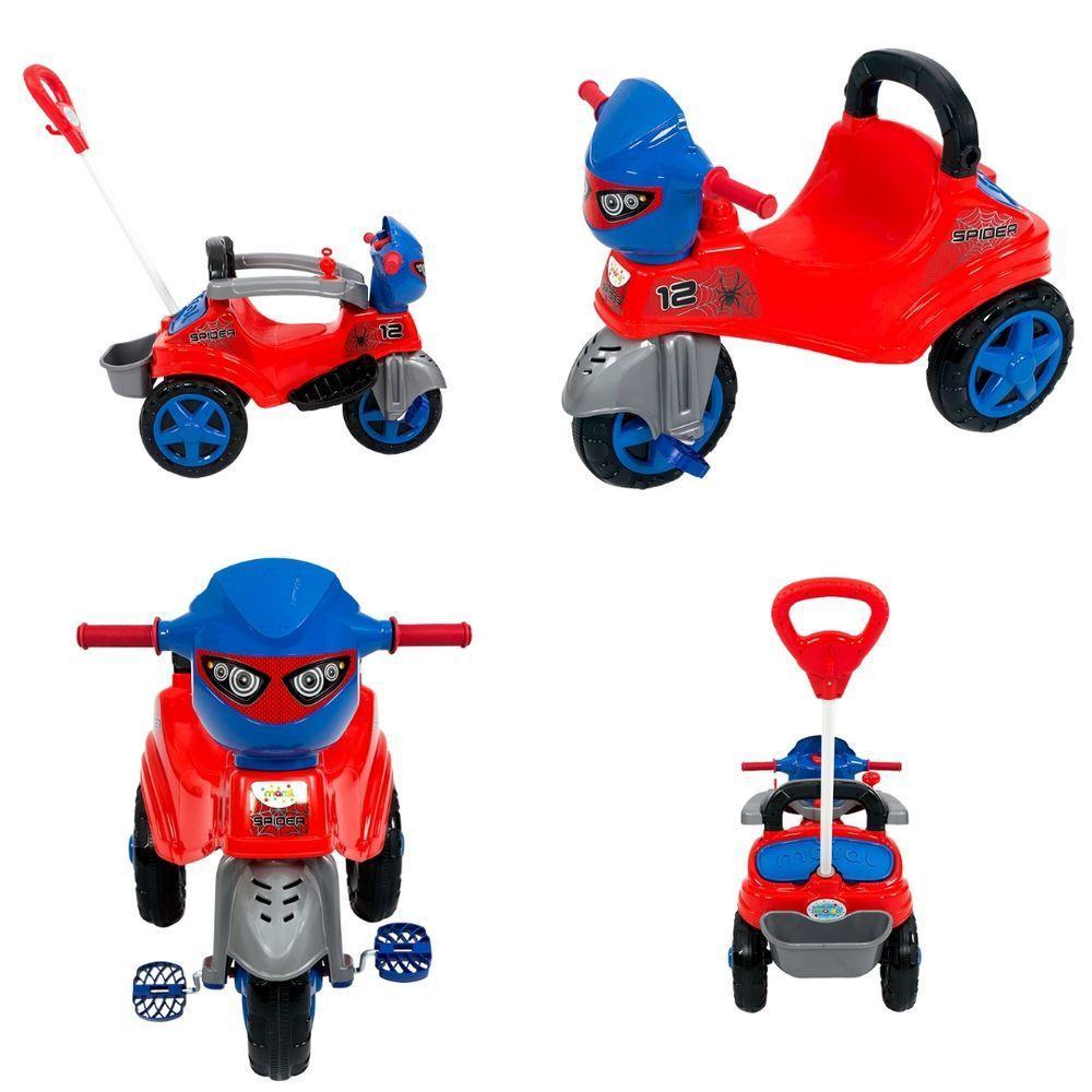 Triciclo Infantil Spider C/ Haste Guia Pedal Encosto Menino - 5