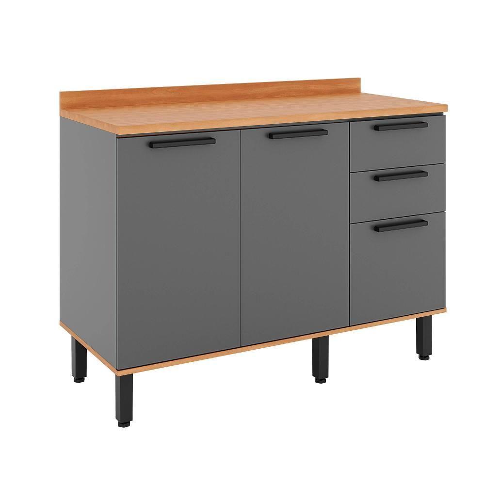 Balcão De Cozinha Castanha 1200mm Com Tampo 3 Portas E 2 Gavetas - Cinza/freijó - 2