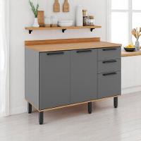 Balcão De Cozinha Castanha 1200mm Com Tampo 3 Portas E 2 Gavetas - Cinza/freijó - 1