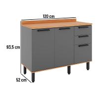 Balcão De Cozinha Castanha 1200mm Com Tampo 3 Portas E 2 Gavetas - Cinza/freijó - 3