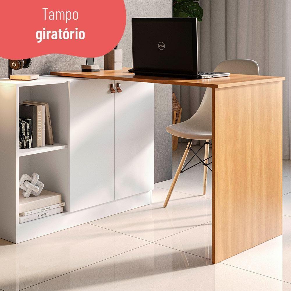 Escrivaninha Com Tampo Articulado Telasul Versa Home 2 Portas Freijó/branco - 9