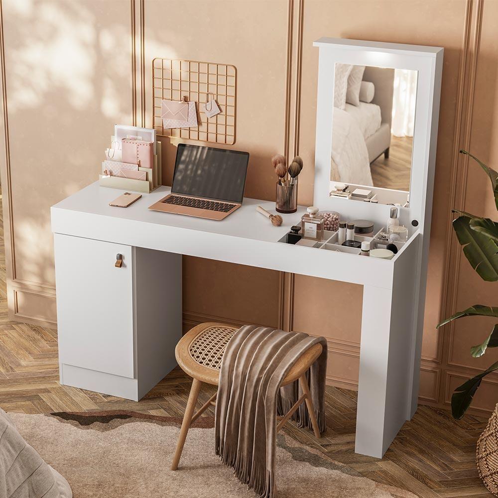 Escrivaninha E Penteadeira Telasul Versa Home Com Espelho 1 Porta Branco - 1