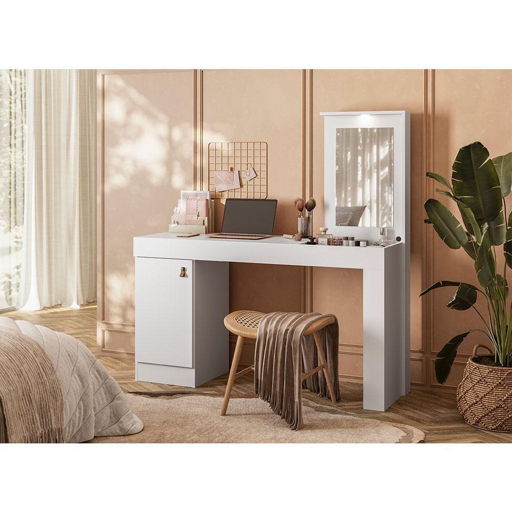Escrivaninha E Penteadeira Telasul Versa Home Com Espelho 1 Porta Branco - 2