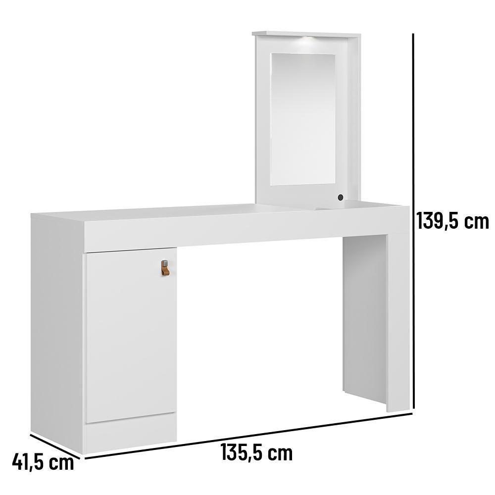 Escrivaninha E Penteadeira Telasul Versa Home Com Espelho 1 Porta Branco - 4