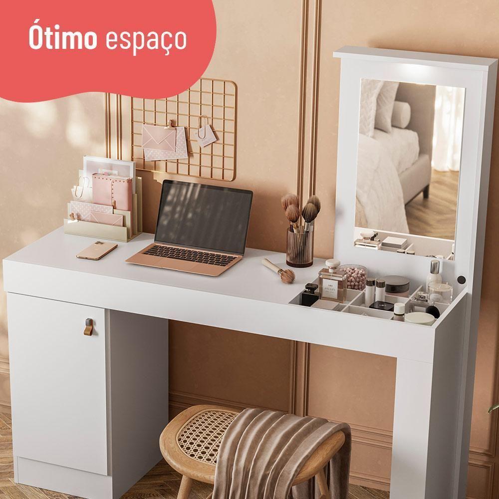 Escrivaninha E Penteadeira Telasul Versa Home Com Espelho 1 Porta Branco - 7