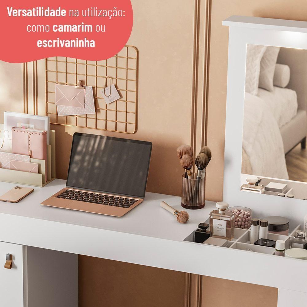 Escrivaninha E Penteadeira Telasul Versa Home Com Espelho 1 Porta Branco - 10