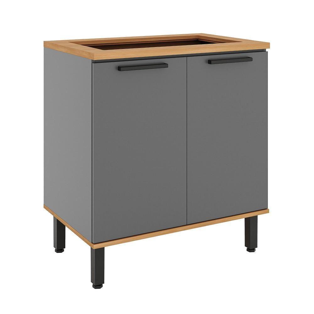 Balcão De Cozinha Castanha 800mm P/ Cooktop 5 Bocas C/ Tampo 2 Portas - Cinza/freijó - 2