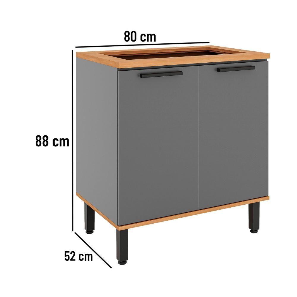 Balcão De Cozinha Castanha 800mm P/ Cooktop 5 Bocas C/ Tampo 2 Portas - Cinza/freijó - 3