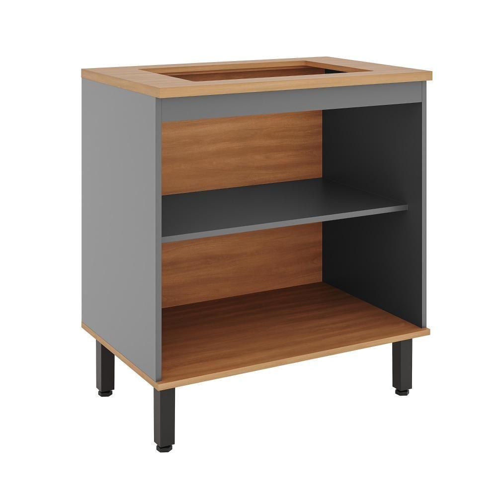 Balcão De Cozinha Castanha 800mm P/ Cooktop 5 Bocas C/ Tampo 2 Portas - Cinza/freijó - 4