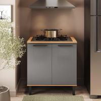 Balcão De Cozinha Castanha 800mm P/ Cooktop 5 Bocas C/ Tampo 2 Portas - Cinza/freijó - 1