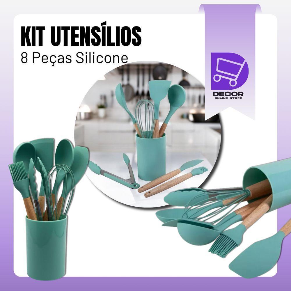 Conjunto Kit De Utensílios De Cozinha Em Silicone, 8 Peças, Verde Escuro Prático E Durável - 3