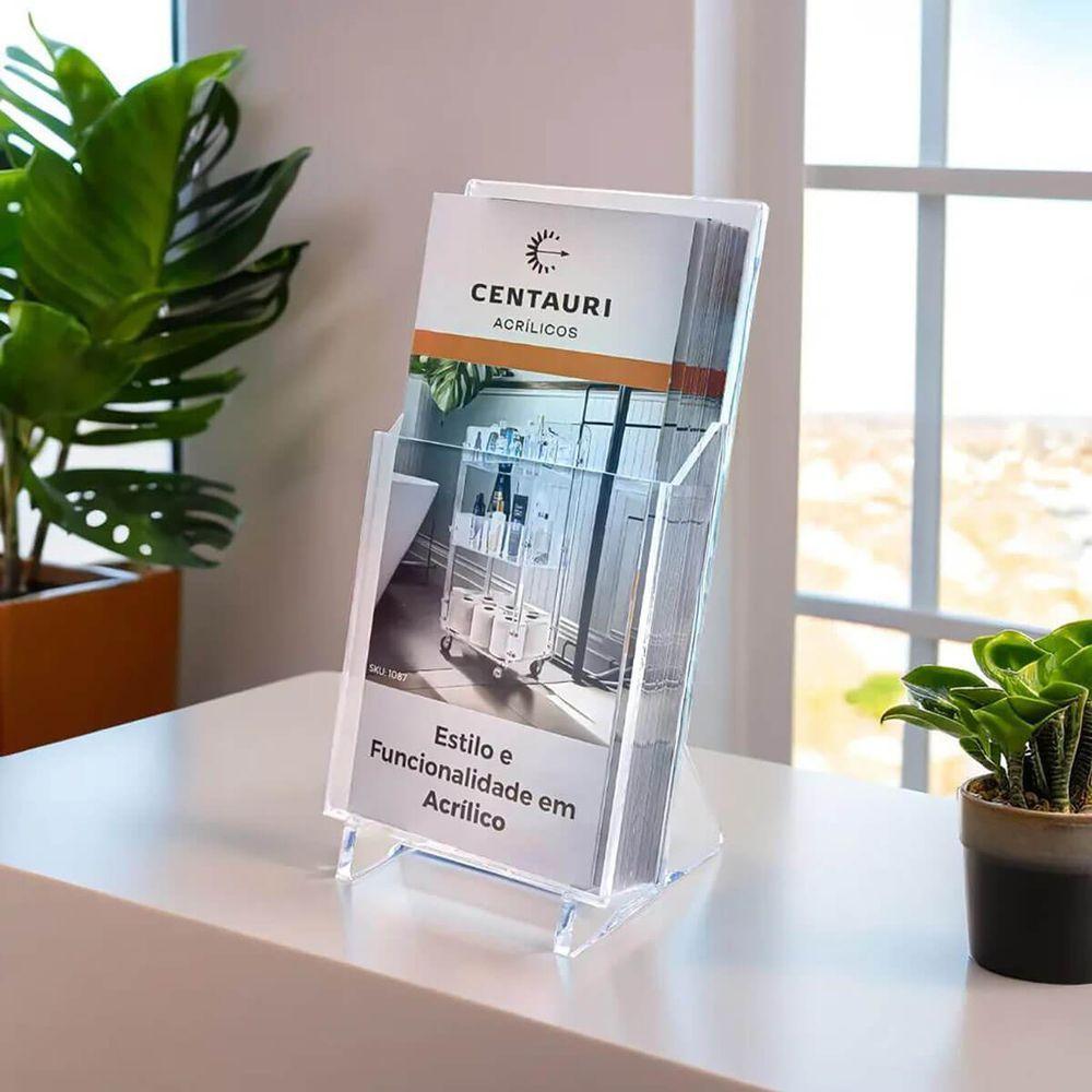 Display Expositor Acrílico Premium Porta Folders 10x20 Cm Mesa Qualidade Sofisticado Transparente - 2