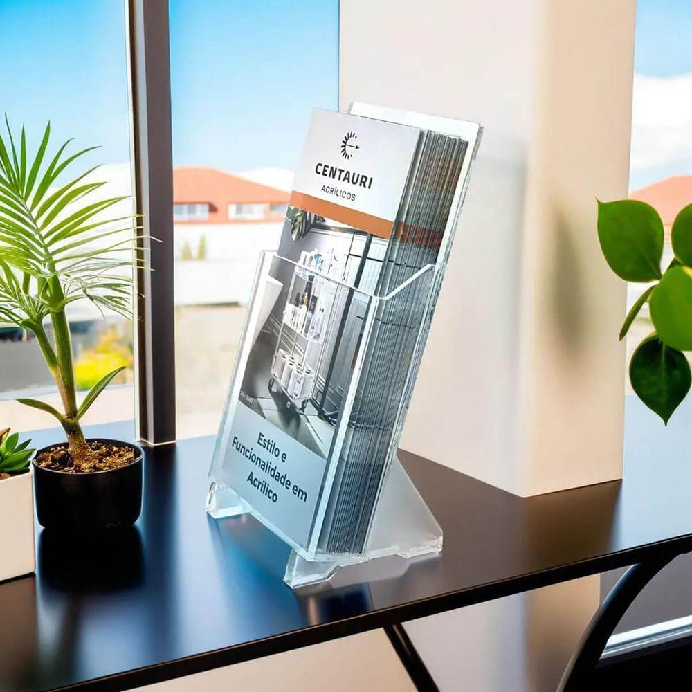 Display Expositor Acrílico Premium Porta Folders 10x20 Cm Mesa Qualidade Sofisticado Transparente - 3