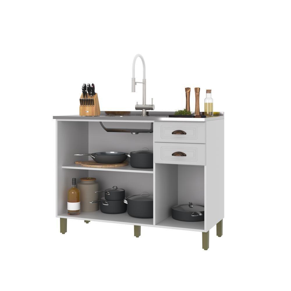 Balcão Para Cozinha 120cm 3 Portas 2 Gavetas Sem Tampo Firenze Branco Indekes - 3