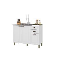 Balcão Para Cozinha 120cm 3 Portas 2 Gavetas Sem Tampo Firenze Branco Indekes - 1