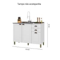Balcão Para Cozinha 120cm 3 Portas 2 Gavetas Sem Tampo Firenze Branco Indekes - 2