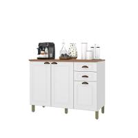 Balcão Para Cozinha 120cm 3 Portas 2 Gavetas Com Tampo Firenze Branco Indekes - 1