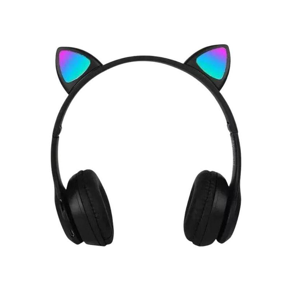 Fone Sem Fio Preto Dobrável Bluetooth Orelha Gatinho Led - 5