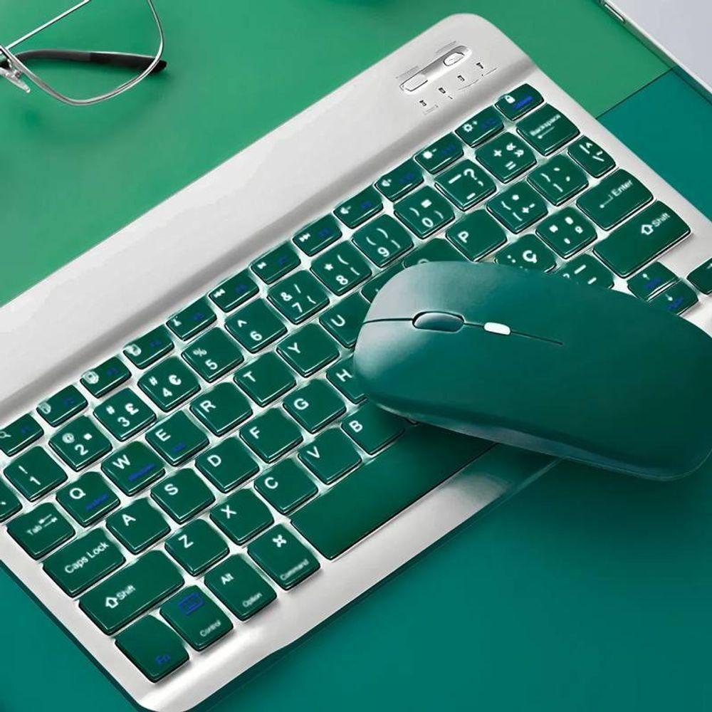 Kit Com Teclado Sem Fio E Mouse Recarregável Verde Escuro - 2