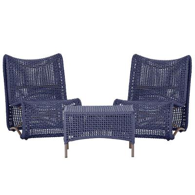 Poltronas + Puff Texas Alumínio Sala Corda Náutica Trama Azul