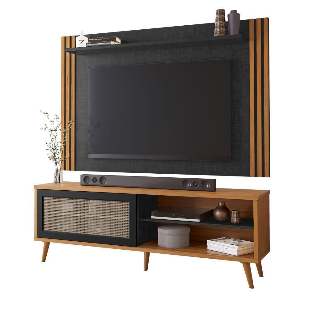 Conjunto Para Sala Rack Nt1175 E Painel Nt1375 Para Tv Até 60 Freijó Preto Tx Notável Móveis Freijó Trend/preto Tx - 1