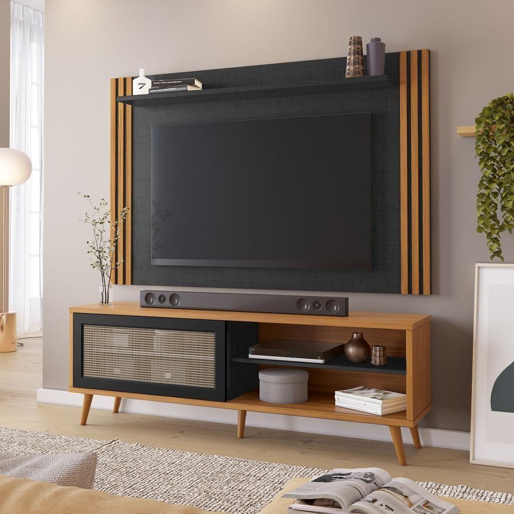 Conjunto Para Sala Rack Nt1175 E Painel Nt1375 Para Tv Até 60 Freijó Preto Tx Notável Móveis Freijó Trend/preto Tx - 2