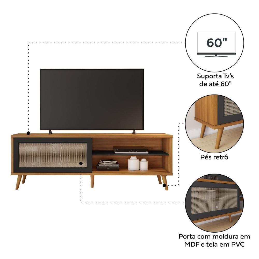 Conjunto Para Sala Rack Nt1175 E Painel Nt1375 Para Tv Até 60 Freijó Preto Tx Notável Móveis Freijó Trend/preto Tx - 3
