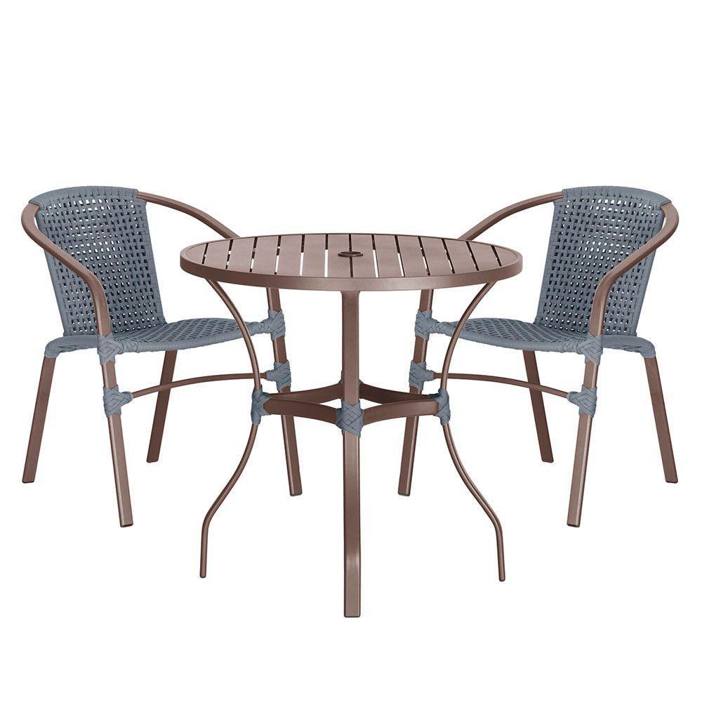 02 Cadeiras Floripa E Mesa Roma 80cm Marrom Trama Original Prata - 1