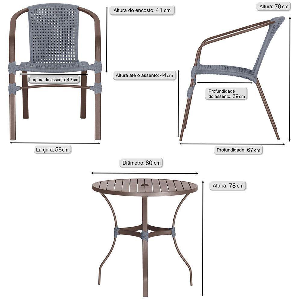 02 Cadeiras Floripa E Mesa Roma 80cm Marrom Trama Original Prata - 2