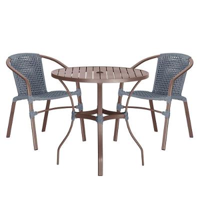 02 Cadeiras Floripa E Mesa Roma 80cm Marrom Trama Original Prata