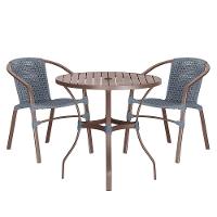 02 Cadeiras Floripa E Mesa Roma 80cm Marrom Trama Original Prata - 1