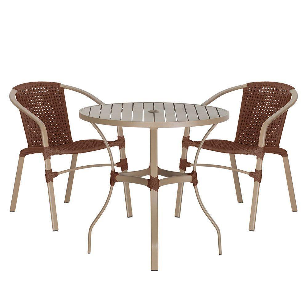 02 Cadeiras Floripa E Mesa Roma 80cm Fendi Trama Original Marrom - 1