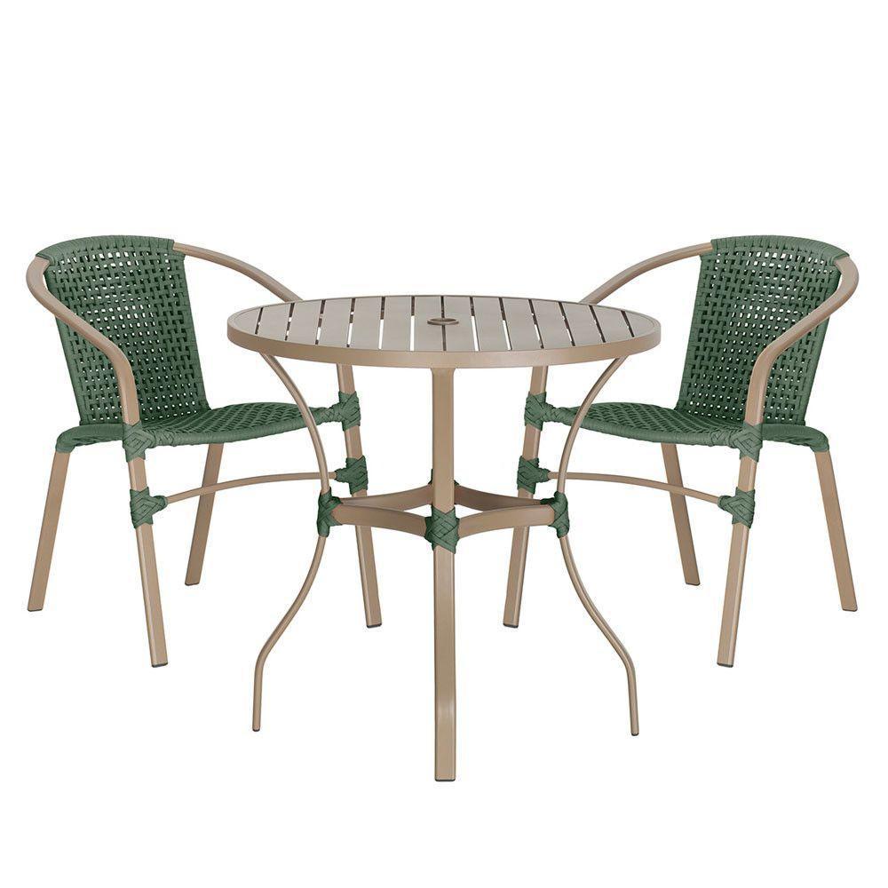 02 Cadeiras Floripa E Mesa Roma 80cm Fendi Trama Original Verde - 1