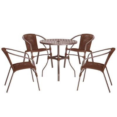 04 Cadeiras Floripa E Mesa Roma 80cm Marrom Trama Original Marrom