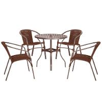 04 Cadeiras Floripa E Mesa Roma 80cm Marrom Trama Original Marrom - 1